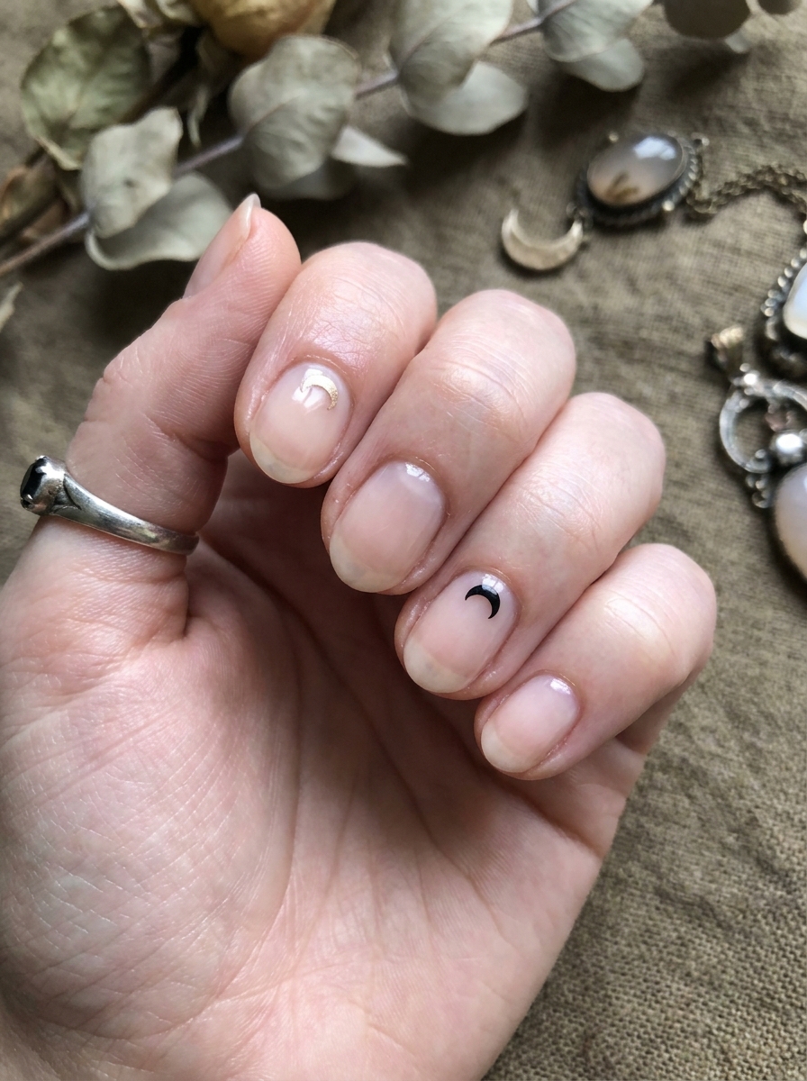 Minimal Crescent Moon Nails als Halloween Nails Kurz Inspiration 2026